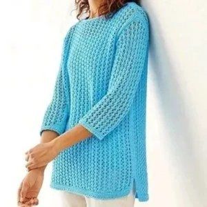 J Jill Open Knit Pullover Tunic Sweater Blue Size XS